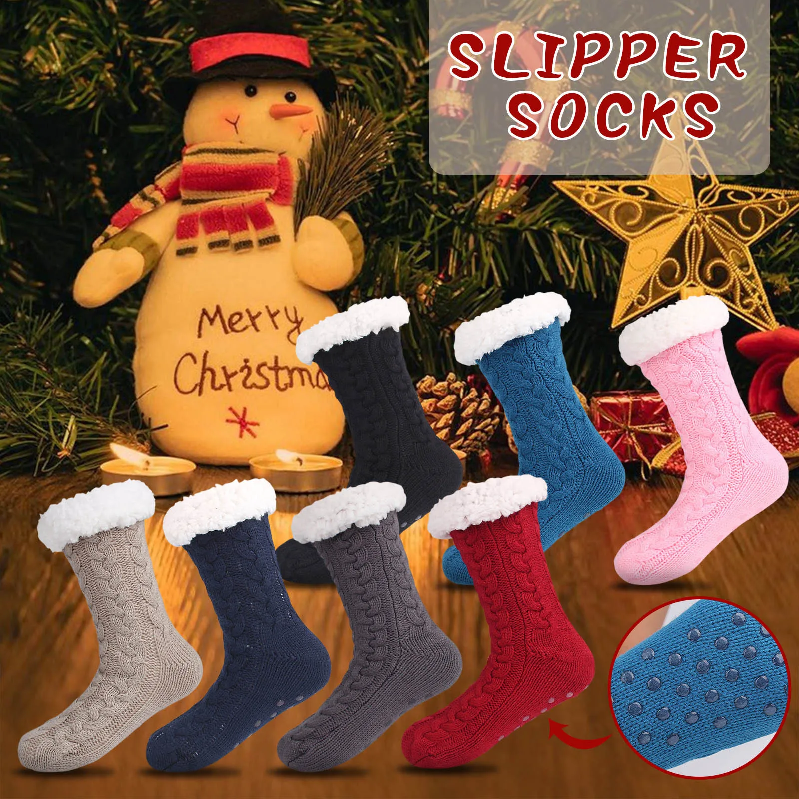 

Christmas Women Winter Warm Socks Cotton Fleece Thicker Non Slip Slipper Solid Color Sock Hot носки женские Calcetines Mujer